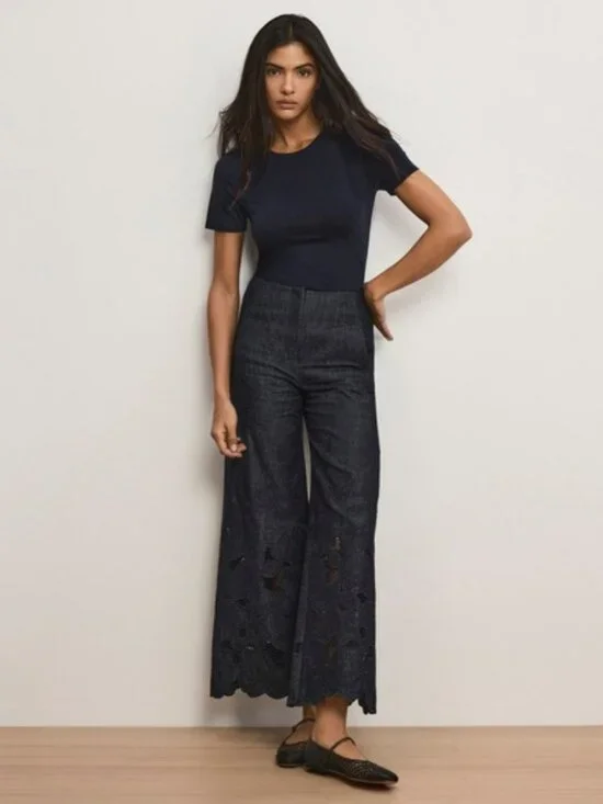 Veronica Beard Osborne Wide-Leg Eyelet Pant $648 NWT - Picture 3 of 5